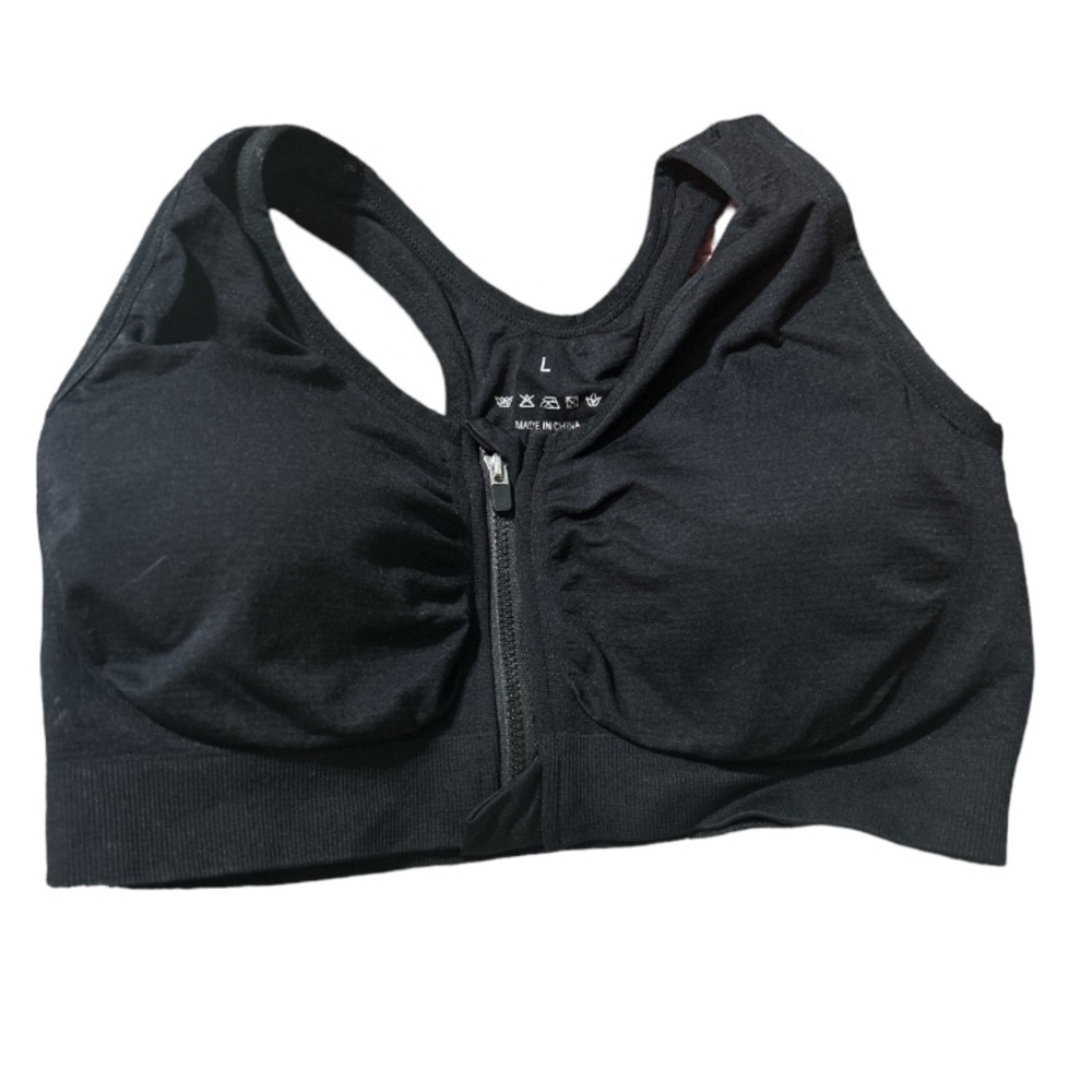Black front zipper wireless bra